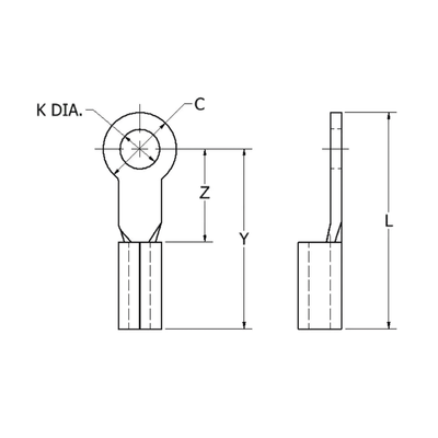 HUBBELL BURNDY - Zapata Terminal de Ojillo  para Tornillo 3/16" (5 mm) y Cable Calibre 16-14 AWG.