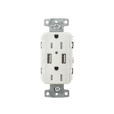 HUBBELL - Contacto Dúplex con 2 Puertos USB, 15A 125V, 2 Polos, 3 Hilos, Color Blanco.