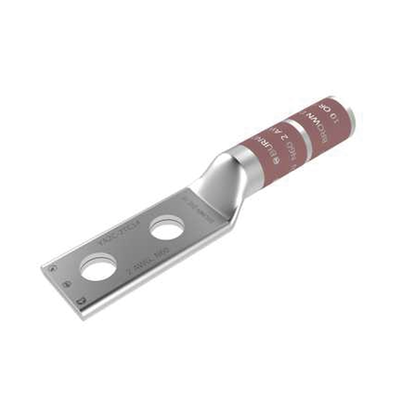 HUBBELL BURNDY - Zapata Terminal de Compresión  de Barril Largo con Doble Ojillo para Tornillo 1/4" y Cable 2  AWG / Espaciado de 5/8".