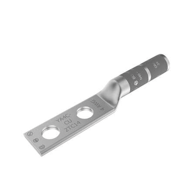 HUBBELL BURNDY - Zapata Terminal de Compresión de Barril Largo con Doble Ojillo para Tornillo 1/4" y Cable 4 AWG / Espaciado de 5/8".