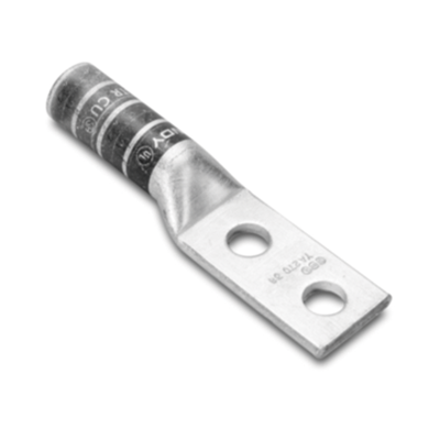 HUBBELL BURNDY - Zapata Terminal de Compresión de Barril Largo con Doble Ojillo para Tornillo 1/4" y Cable 6 AWG / Espaciado de 5/8".