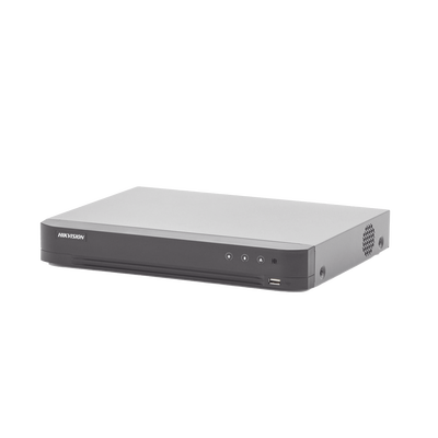 HIKVISION - (ACUSENSE / Evita Falsas Alarmas) DVR 4 Megapixel / 4 Canales TURBOHD + 2 Canales IP / 1 Bahía de Disco Duro / 1 Canal de Audio