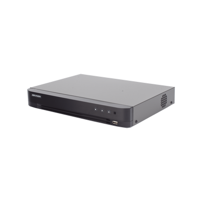 HIKVISION - DVR 4 Canales TURBOHD + 4 Canales IP / 8 Megapixel (4K) / Audio por Coaxitron / ACUSENSE / Reconocimiento Facial / 1 Bahía de Disco Duro / Salida de Video en Full HD / H.265+ / Alarmas I/O