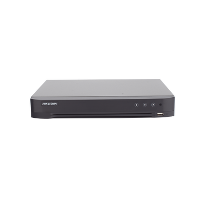 HIKVISION - DVR 4 Canales TURBOHD + 4 Canales IP / 8 Megapixel (4K) / Audio por Coaxitron / ACUSENSE / Reconocimiento Facial / 1 Bahía de Disco Duro / Salida de Video en Full HD / H.265+ / Alarmas I/O