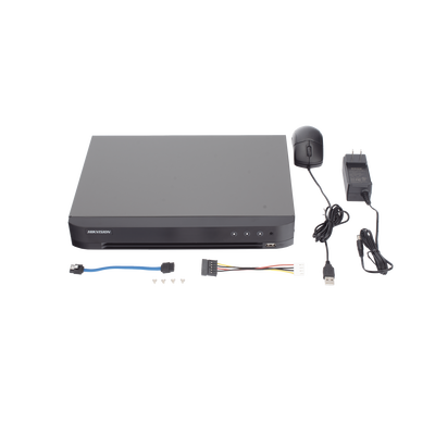 HIKVISION - DVR 4 Canales TURBOHD + 4 Canales IP / 8 Megapixel (4K) / Audio por Coaxitron / ACUSENSE / Reconocimiento Facial / 1 Bahía de Disco Duro / Salida de Video en Full HD / H.265+ / Alarmas I/O