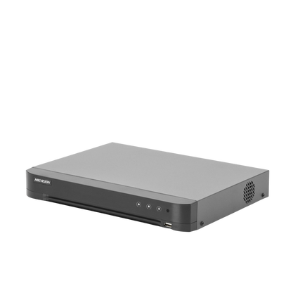 HIKVISION - DVR 4 Canales TurboHD + 4 Canales IP / 8 Megapixel (4K) / Acusense (Evita Falsas Alarmas) / Audio por Coaxitron / 1 Bahía de Disco Duro / 4 Entradas de Alarma / 1 Salida de Alarma / H.265+ / Salida de Video en Full HD