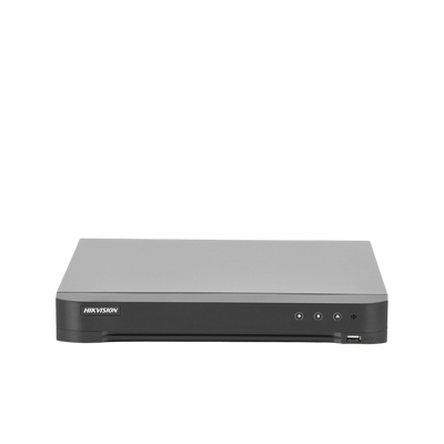 HIKVISION - DVR 4 Canales TurboHD + 4 Canales IP / 8 Megapixel (4K) / Acusense (Evita Falsas Alarmas) / Audio por Coaxitron / 1 Bahía de Disco Duro / 4 Entradas de Alarma / 1 Salida de Alarma / H.265+ / Salida de Video en Full HD