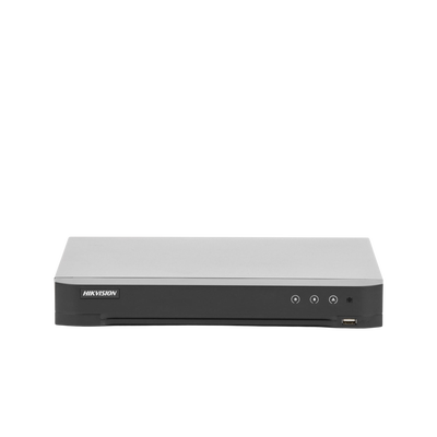 HIKVISION - DVR 8 Canales TurboHD + 4 Canales IP / 5 Megapixel Lite - 3K Lite / Acusense (Evita falsas alarmas) / Audio por Coaxitron / 1 Bahía de Disco Duro / Reconocimiento Facial (Base de Datos) / H.265+ / Salida de Video en Full HD