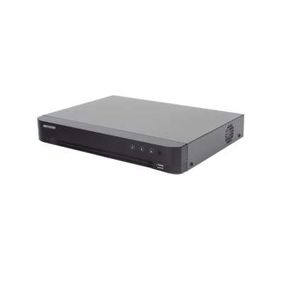 HIKVISION - DVR 8 Canales TURBOHD + 8 Canales IP / 8 Megapixel (4K) / Audio por Coaxitron / ACUSENSE / Reconocimiento Facial / 1 Bahía de Disco Duro / Salida de Video en 4K / H.265+