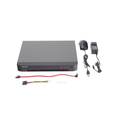 HIKVISION - DVR 8 Canales TURBOHD + 8 Canales IP / 8 Megapixel (4K) / Audio por Coaxitron / ACUSENSE / Reconocimiento Facial / 1 Bahía de Disco Duro / Salida de Video en 4K / H.265+