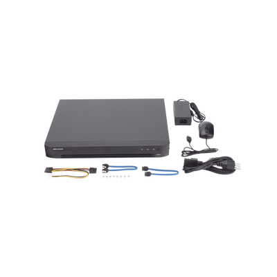 HIKVISION - DVR 16 Canales TURBOHD + 16 Canales IP / 8 Megapixel (4K) / Audio por Coaxitron / ACUSENSE / Reconocimiento Facial / 2 Bahías de Disco Duro / Salida de Video en 4K / H.265+ / Alarmas I/O