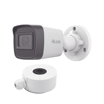 HILOOK BY HIKVISION - HiLook Series / Bala IP 4 Megapixel / 20 mts IR / Exterior IP67 / PoE / dWDR / Lente 2.8 mm + Caja de conexión DS-1280ZJ-XS