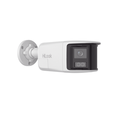 HILOOK BY HIKVISION - [Dual Light] Bala IP 6 Megapixel / Imagen Panorámica 180°/ PoE / Micrófono y Bocina Integrado / Exterior IP67 / Audio Bidireccional / Alarma Visual y Auditiva Integrada / Smart Supplement Light / Micro SD 512 GB