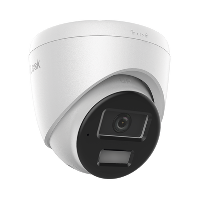 HILOOK BY HIKVISION - [Dual Light] Turret IP de 2 Megapixel   / Lente 2.8 mm /  Ángulo de visión 101° / 20 mts IR + 15 mts Luz Blanca / Micrófono Integrado / ACUSENSE Lite /  Exterior IP67 / PoE / dWDR / H.265+ / ONVIF