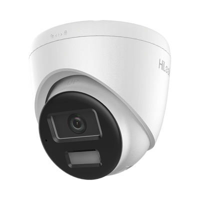 HILOOK BY HIKVISION - [Dual Light] Turret IP de 2 Megapixel   / Lente 2.8 mm /  Ángulo de visión 101° / 20 mts IR + 15 mts Luz Blanca / Micrófono Integrado / ACUSENSE Lite /  Exterior IP67 / PoE / dWDR / H.265+ / ONVIF
