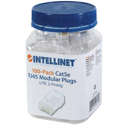 INTELLINET - Plug Intellinet RJ45 Cat 5e UTP Sólido 15 Micras Bote C/100 Pzas