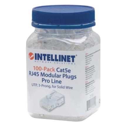 INTELLINET - Plug Intellinet RJ45 Cat5e Solido UTP Oro 50 Micras Pro Bote C/100 Pzas