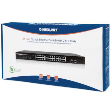 INTELLINET - Switch Intellinet 24 Puertos Gigabit Ethernet con 2 Puertos SFP Montaje en Rack 19"