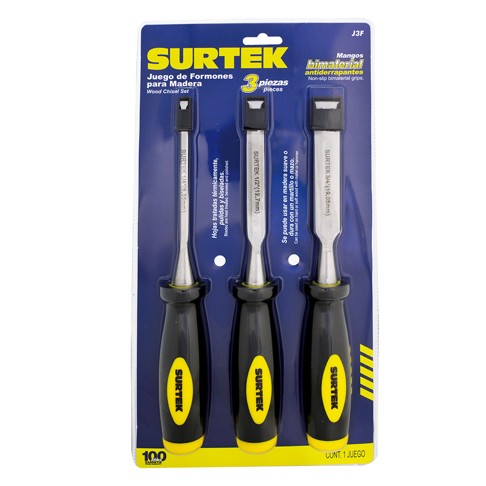 Surtek - Juego de 3 formones 1/4, 1/2 y 3/4 in