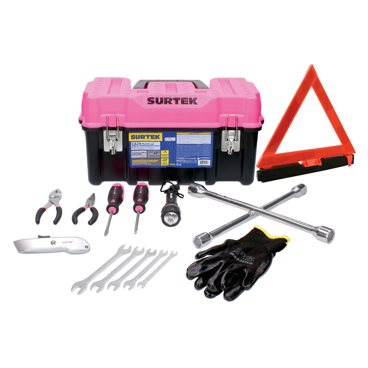 Surtek - Juego De Herramientas Automotriz Con Caja Plástica Rosa