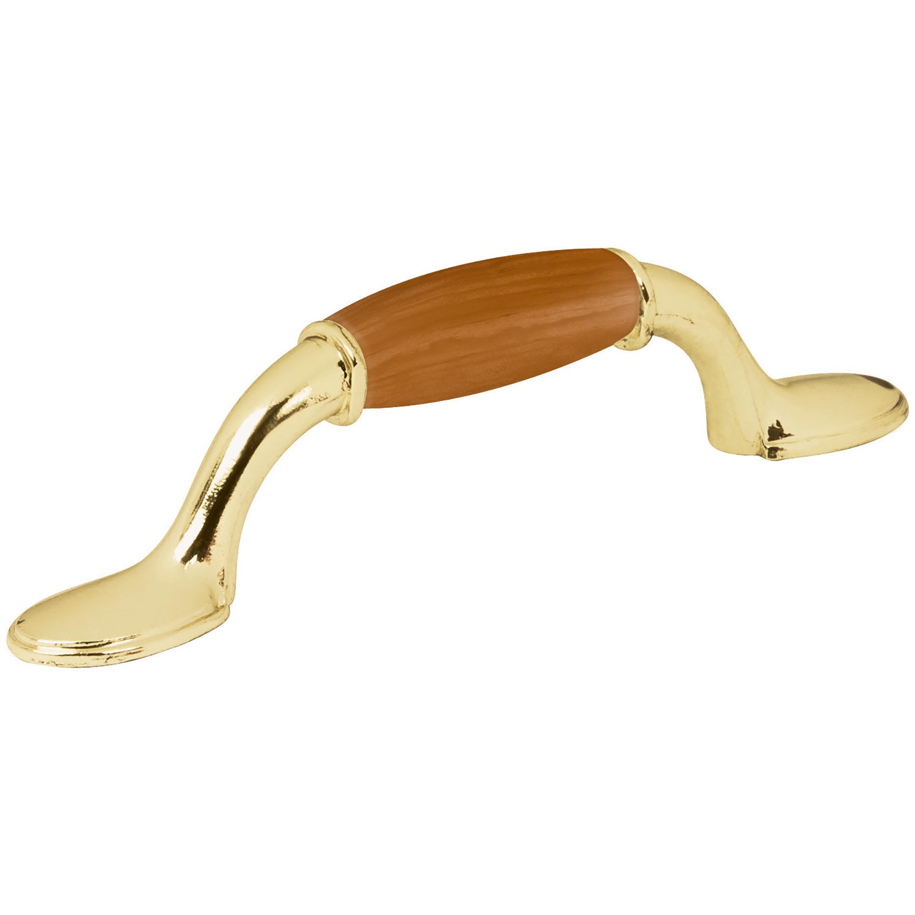 Jaladera metalica, 76mm laton brillante, inserto tipo madera