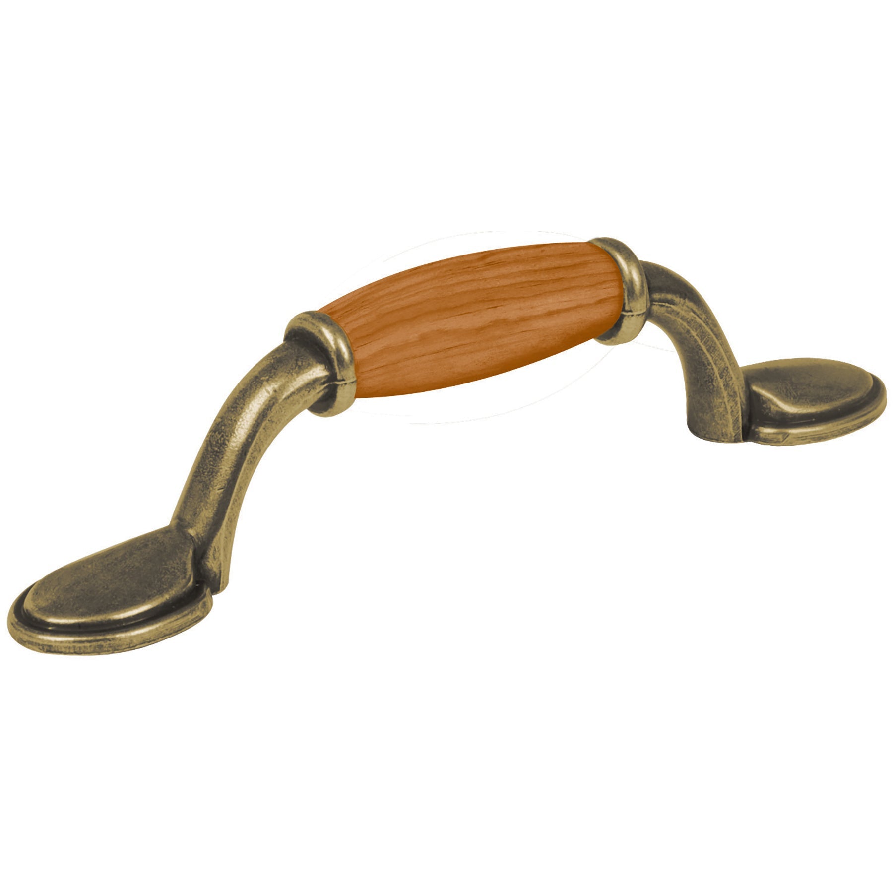 Jaladera metalica de 76mm laton antiguo, inserto tipo madera