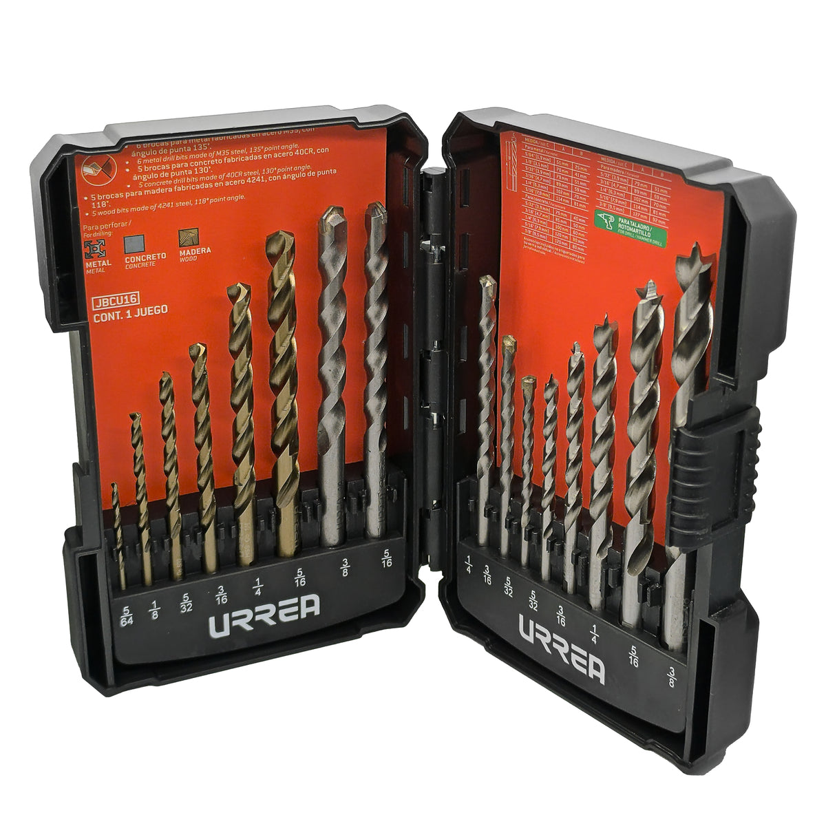 Urrea - Juego combinado de brocas para metal, concreto y madera, 16pz