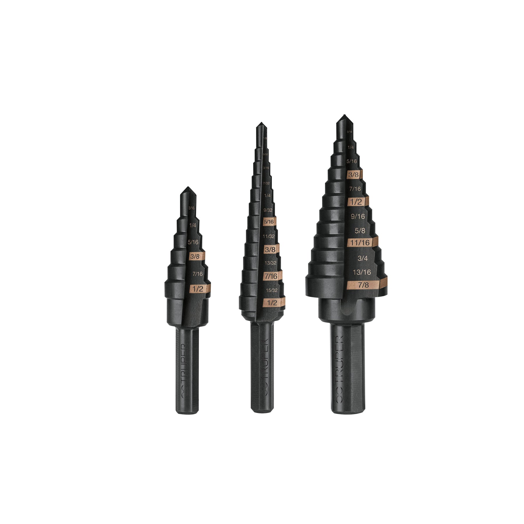 Juego de 3 brocas escalonadas de oxido negro, Truper