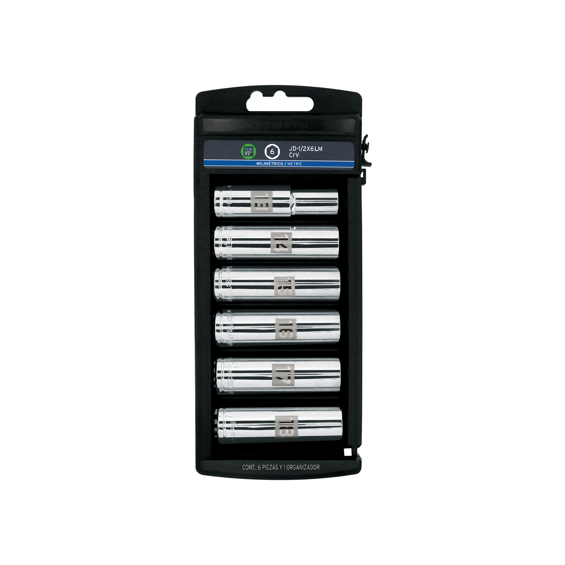 Juego 6 dados largos cuadro 1/2' mm, Truper