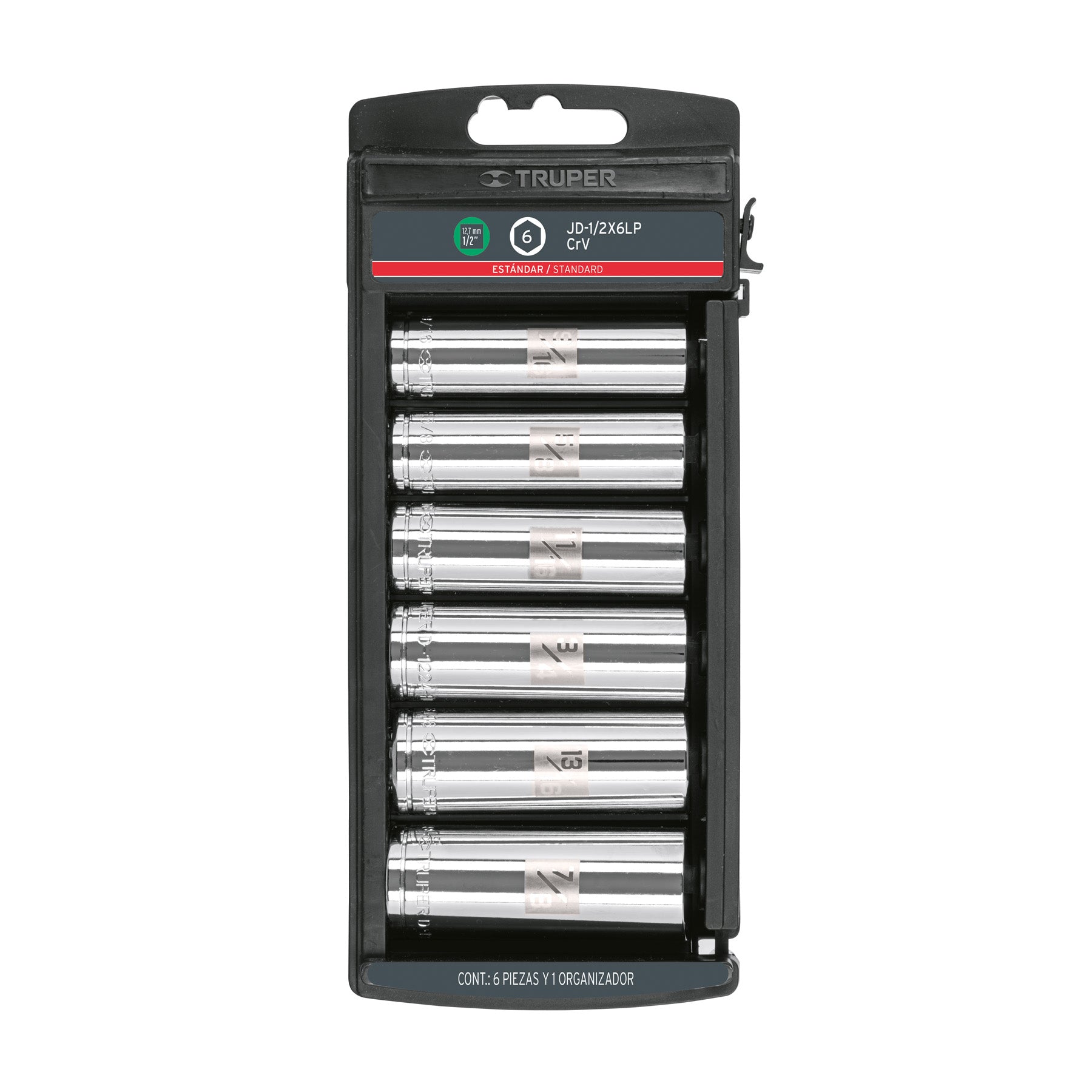 Juego 6 dados largos cuadro 1/2' std, Truper