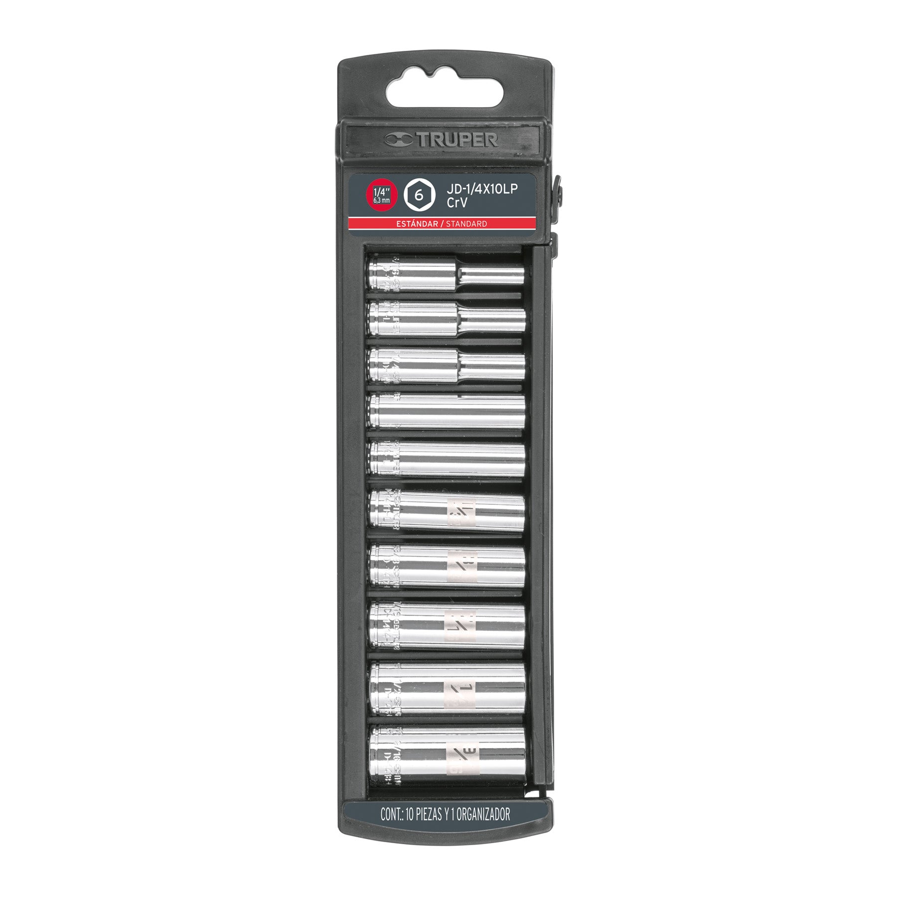 Juego de 10 dados largos cuadro 1/4' std, Truper