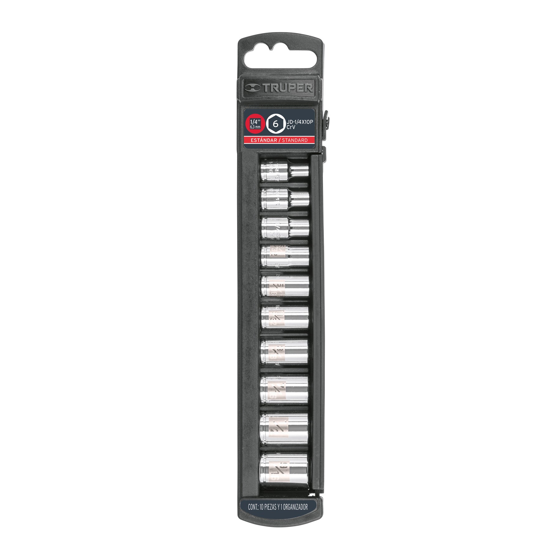 Juego de 10 dados cuadro 1/4' std, Truper