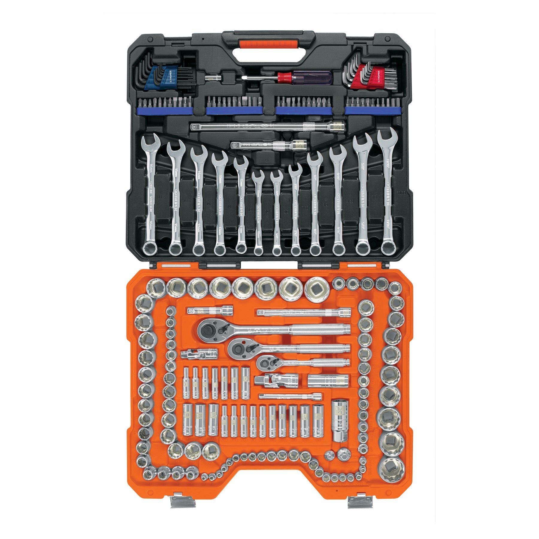 Juego 199 herramientas 1/4', 3/8' y 1/2' std y mm p/mecanico