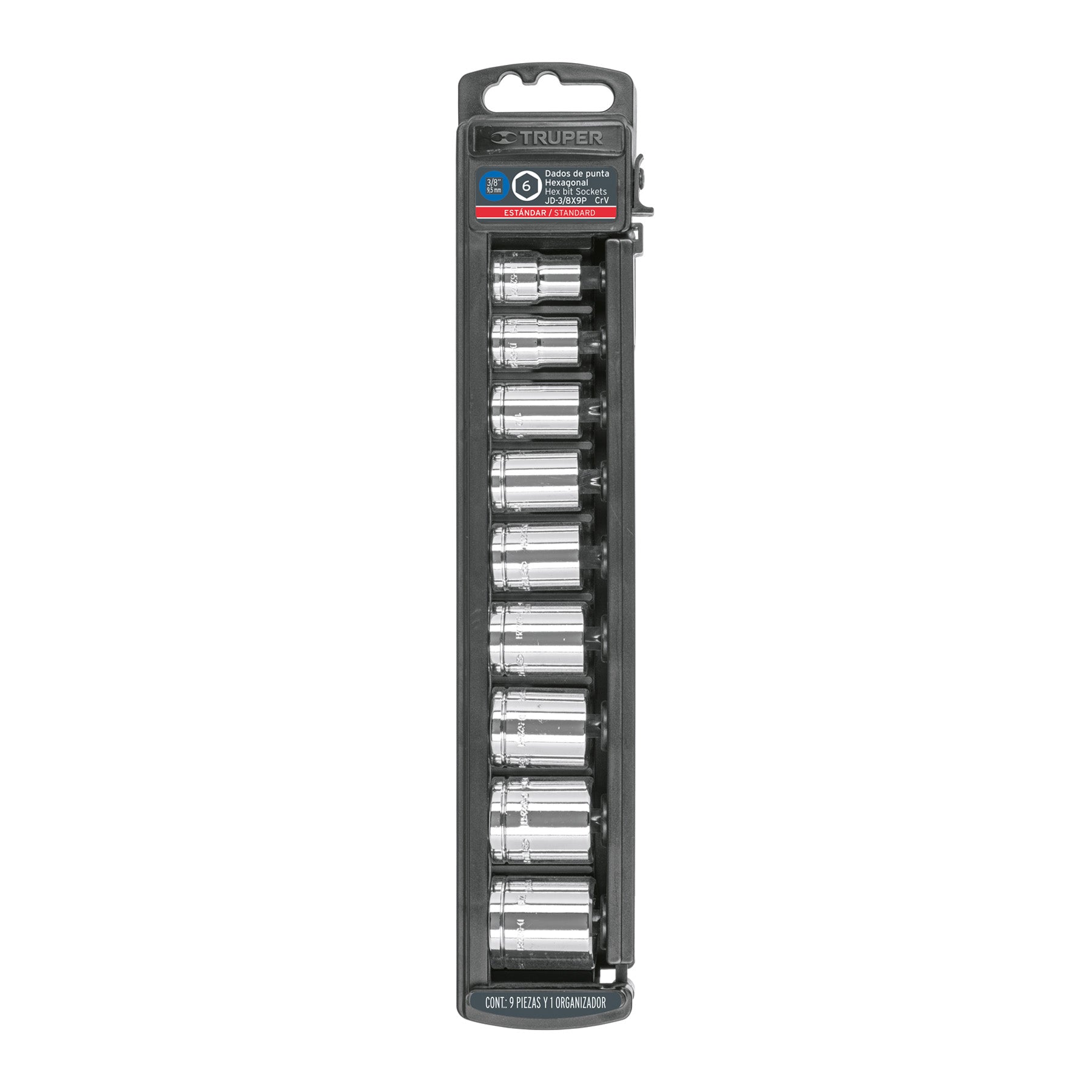 Juego de 9 dados cuadro 3/8' std, Truper