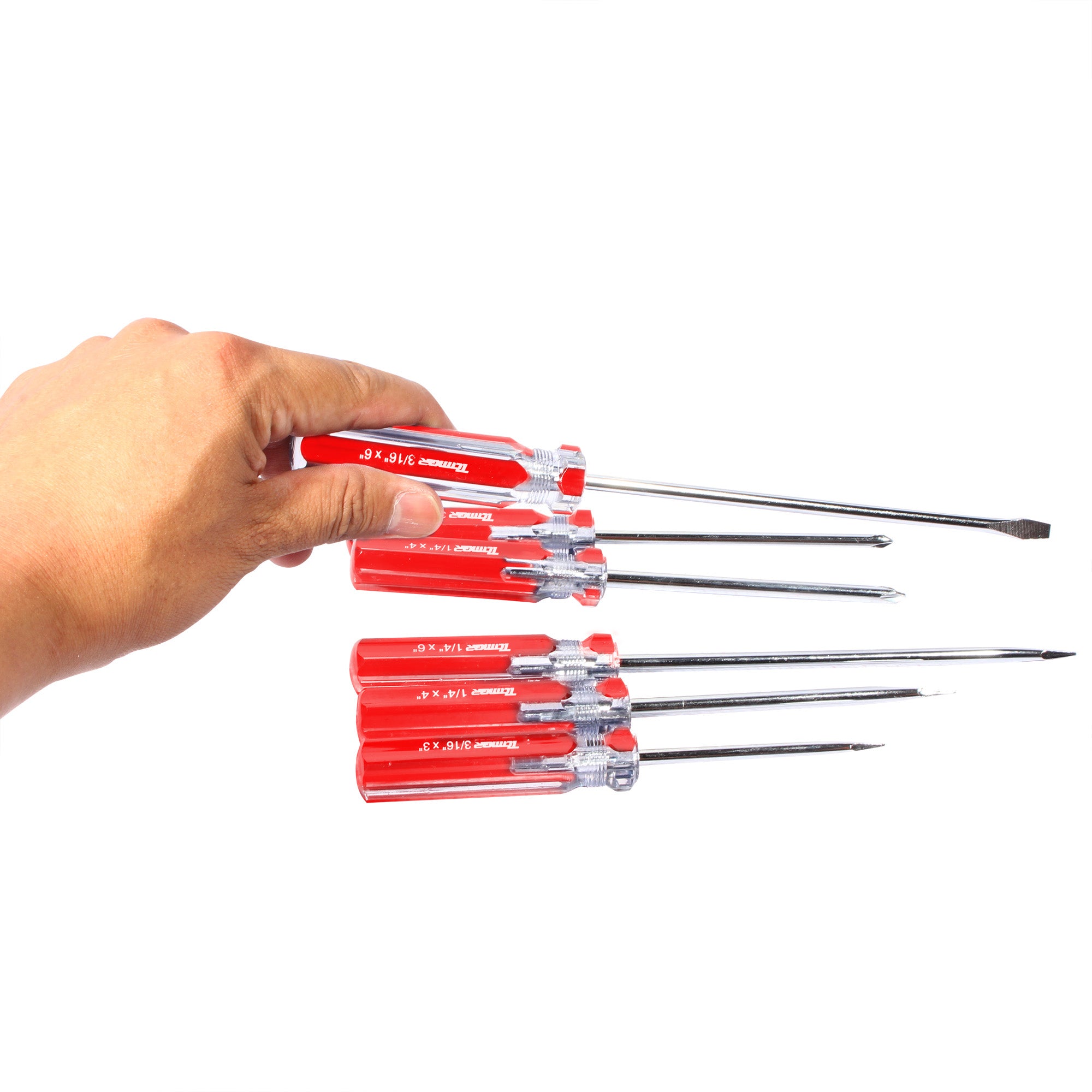 Desarmadores, barra acero cromado, mango PVC (6 pzas)