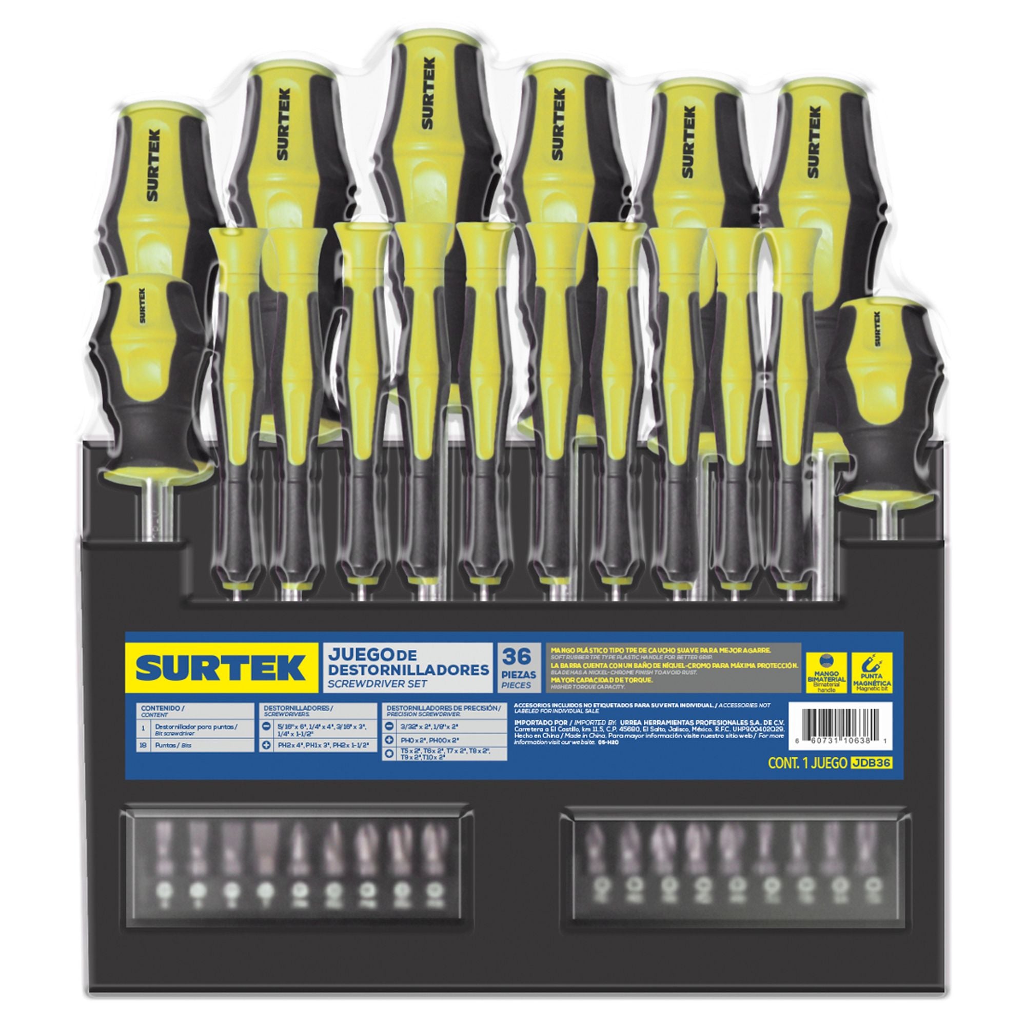 Surtek - Juego de 36 destornilladores bimaterial con Rack plástico
