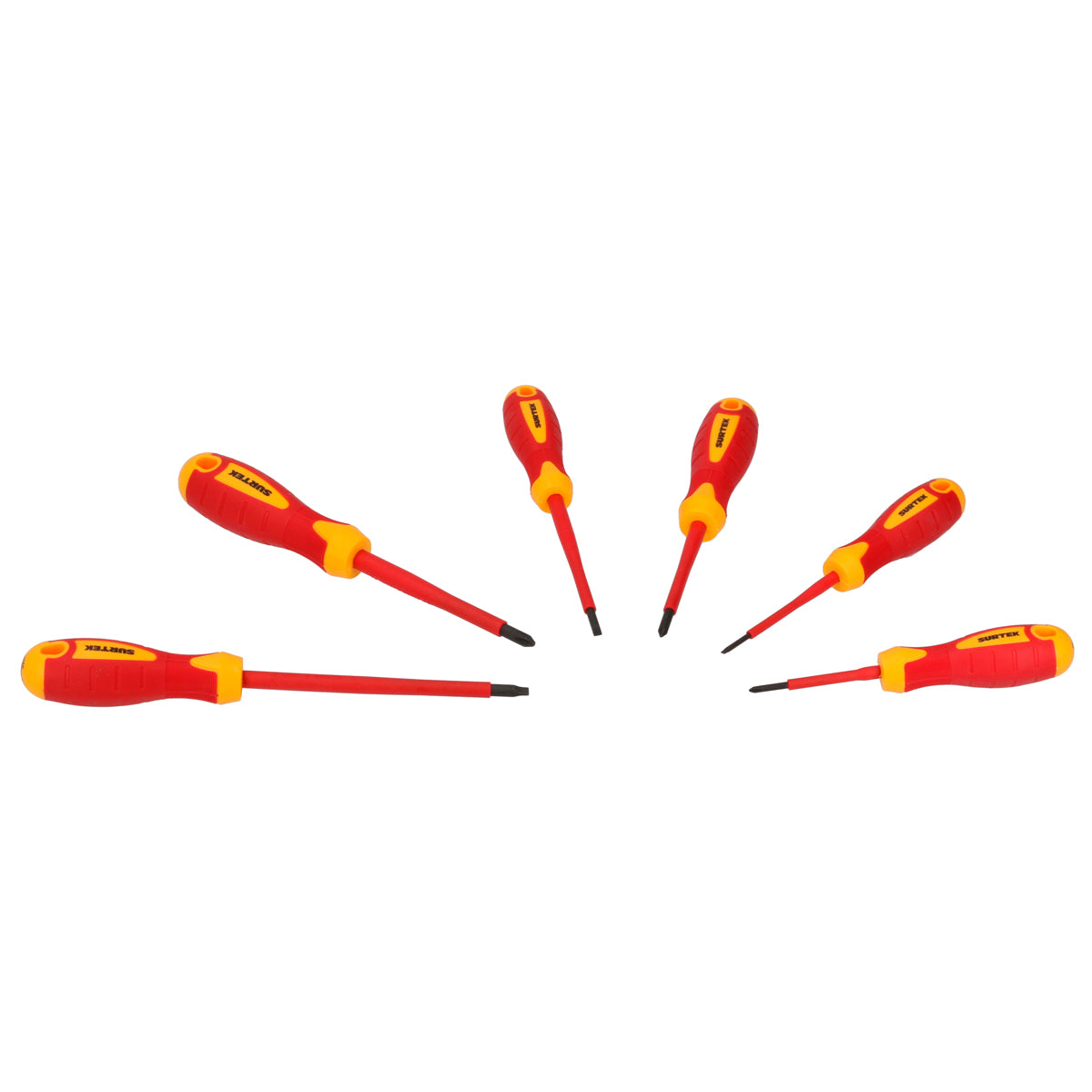 Surtek - Juego de 6 destornilladores bimaterial 1000V con Rack plástico