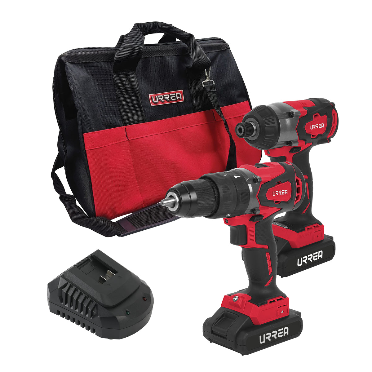 Urrea - Juego de rotomartillo y atornillador de impacto a batería Li -ion 20 V, 2 piezas en mochila