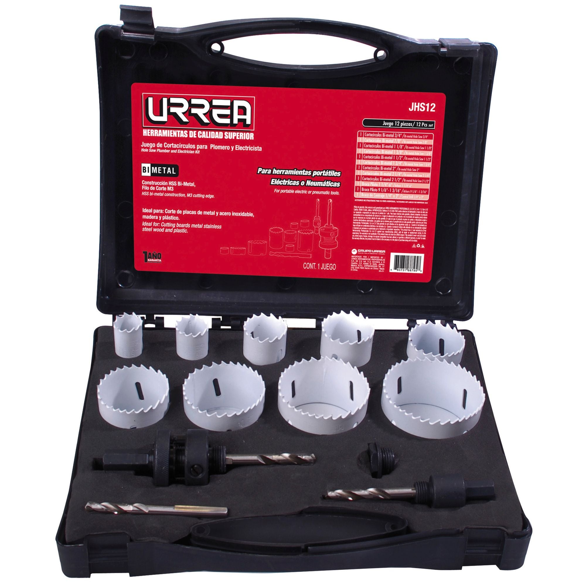 Urrea - Juego de 12 cortacírculos bimetálicos