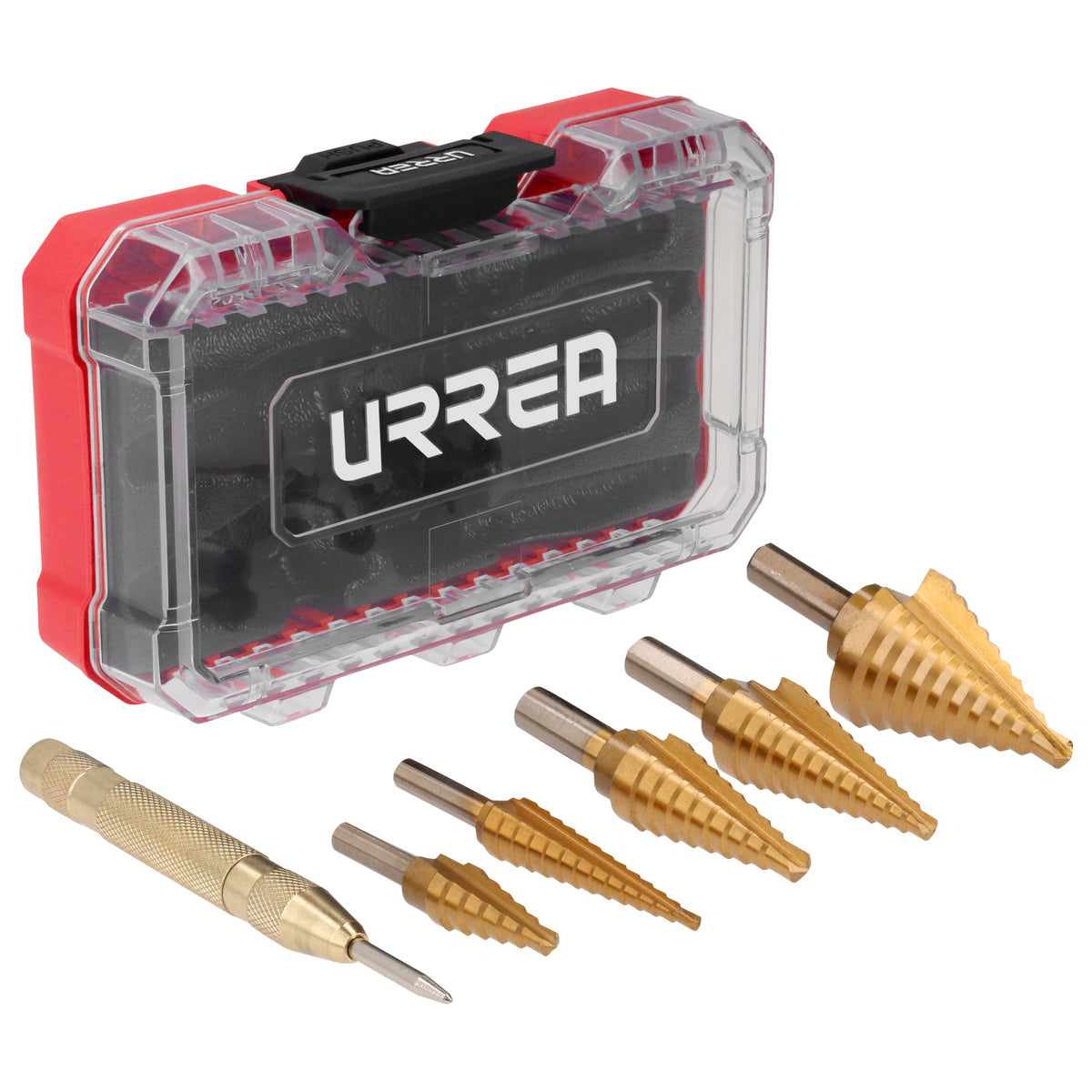 Urrea - Juego de brocas escalonadas y punzón central automático 6pz