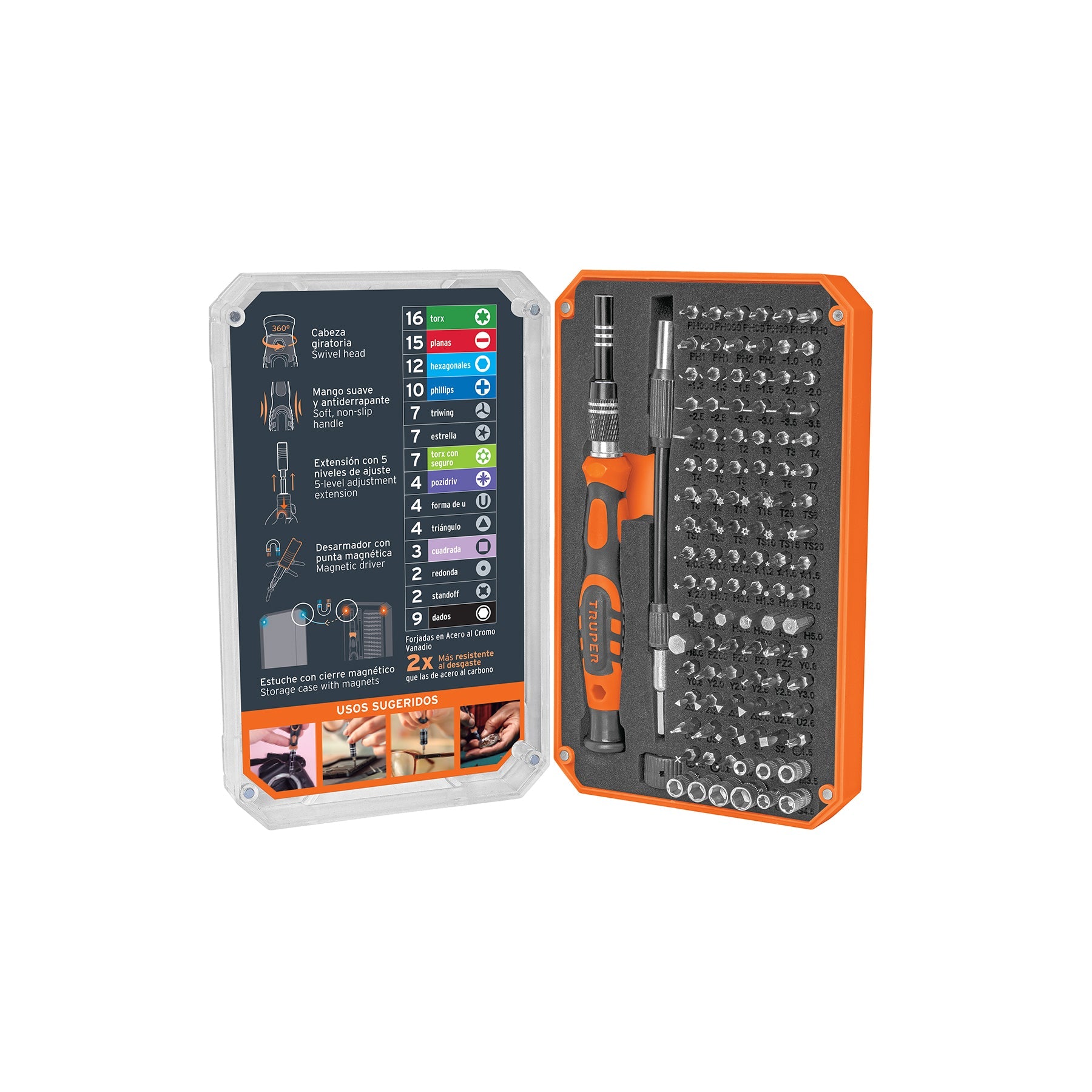 Desarmador de precision con 106 puntas intercambiables