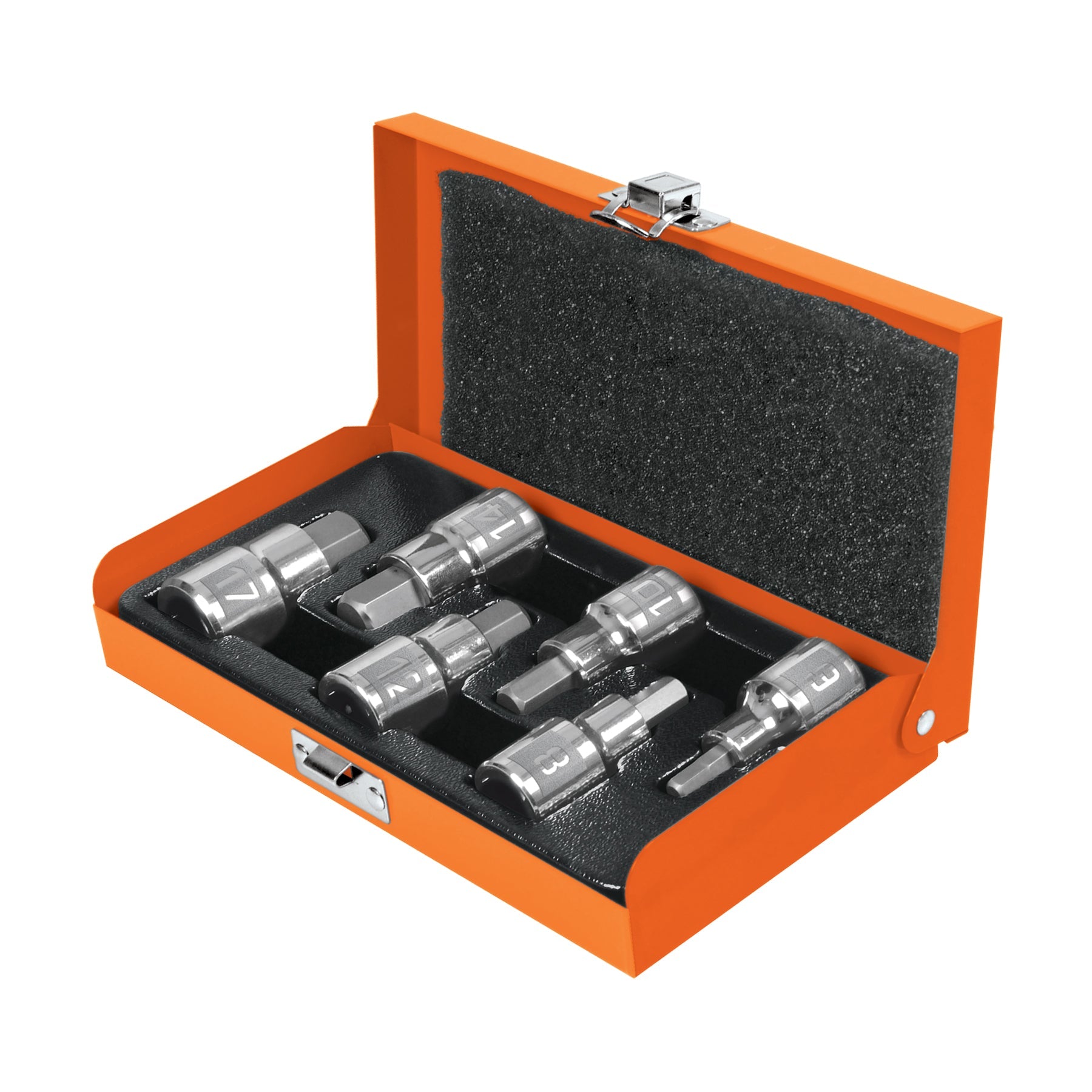 Juego de 6 dados cuadro 1/2' punta hex mm, estuche metalico