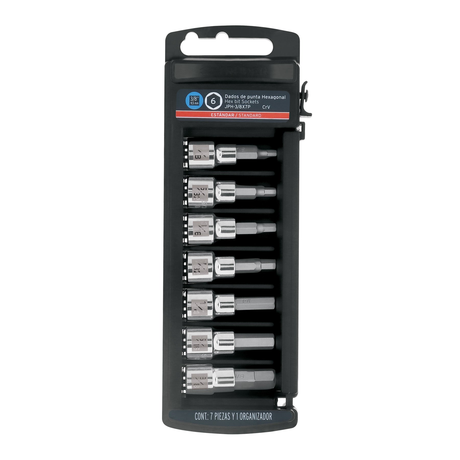 Juego de 7 dados punta hexagonal std, cuadro 3/8', Truper