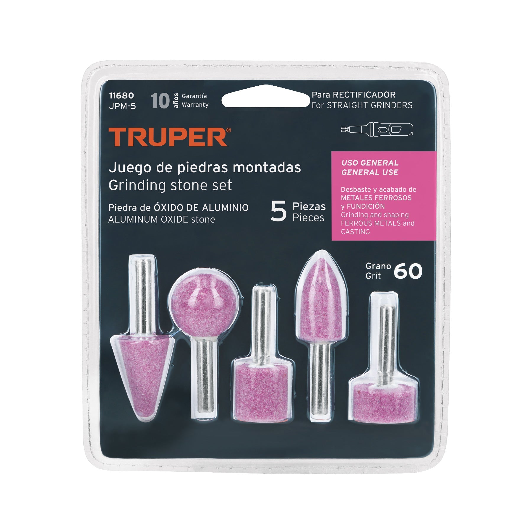 Juego de 5 piedras montadas zanco 1/4', uso general, Truper