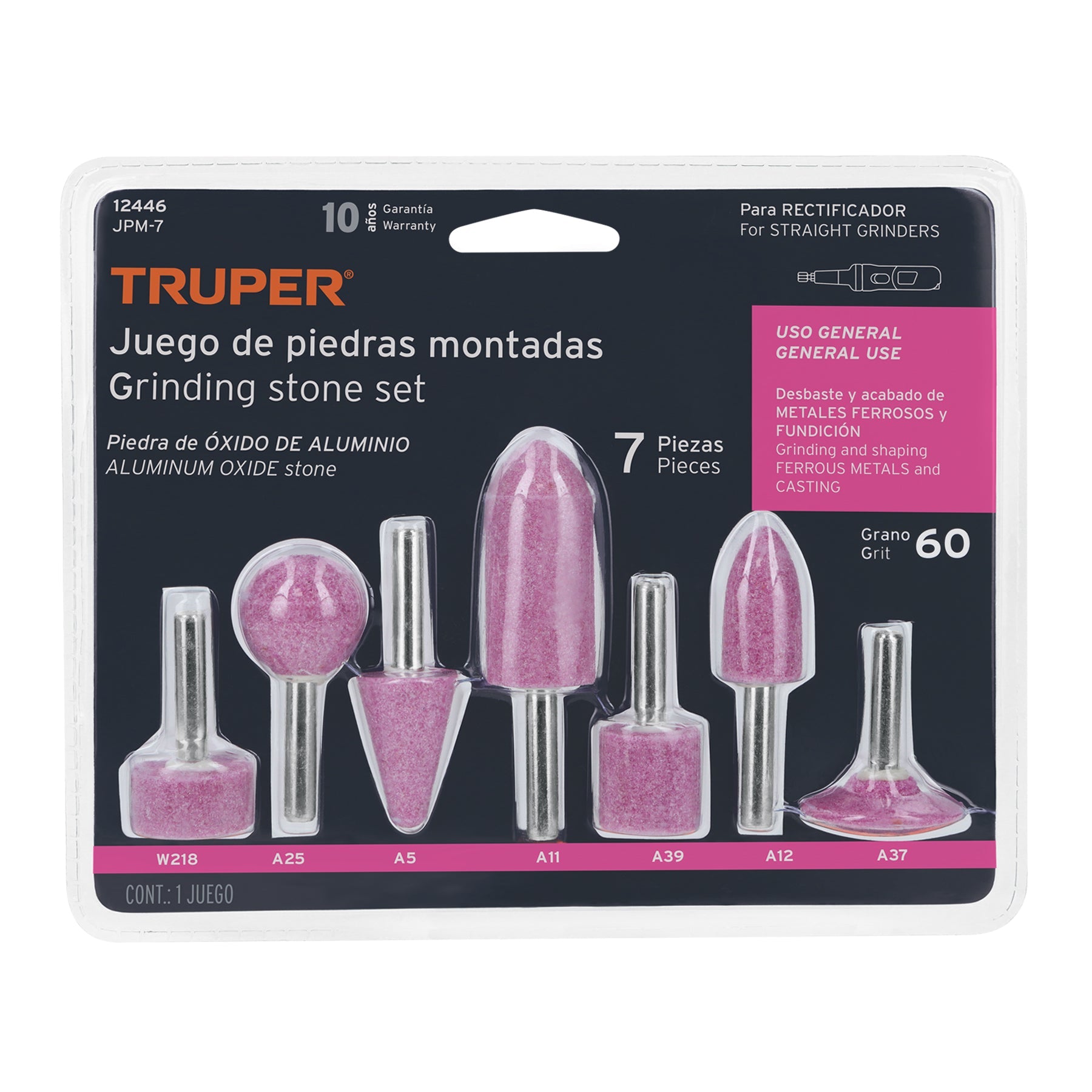Juego de 7 piedras montadas zanco 1/4', uso general, Truper