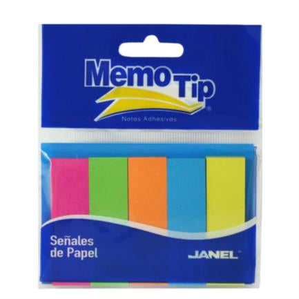 JANEL - Banderitas Janel Memo Tip Señales de Papel 1.5cmx5cm Colores Neón C/50 Bolsas