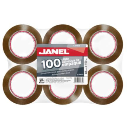 JANEL - Cinta Janel 156 Empaque Canela 48mmx50m Paquete C/6 Pzas