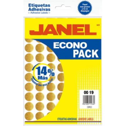 JANEL - Etiquetas Adhesivas Janel Econopack Fluorescente Redonda 00x19mm Color Oro Sobre C/560