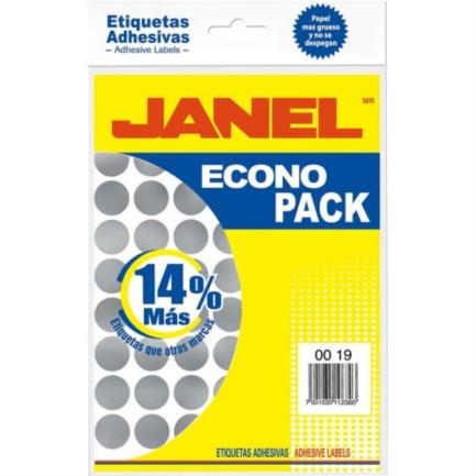 JANEL - Etiquetas Adhesivas Janel Econopack Fluorescente Redonda 00x19mm Color Plata Sobre C/560