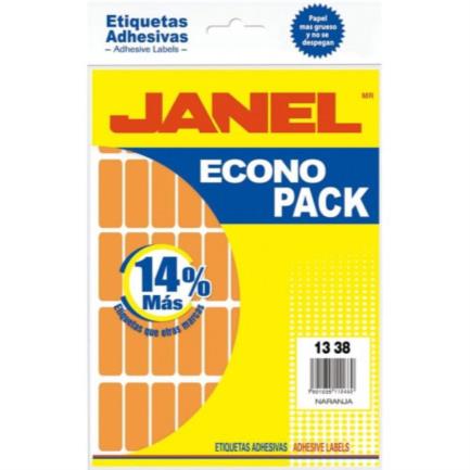 JANEL - Etiquetas Adhesivas Janel Econopack Fluorescente 13x38mm Color Naranja Sobre C/1120